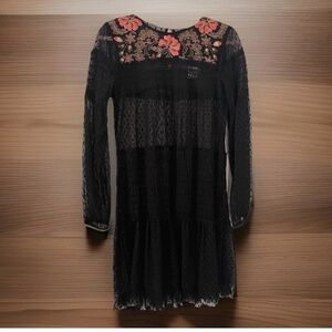 NWT Maeve Anthropologie Dress Small Lace Black Embroidered Sheer Whimsy Boho